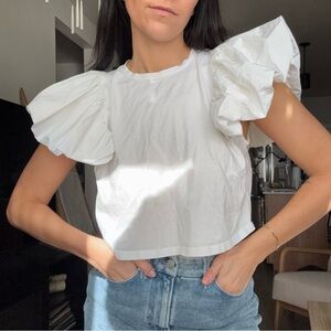 Zara White Puff Sleeve Crop Top